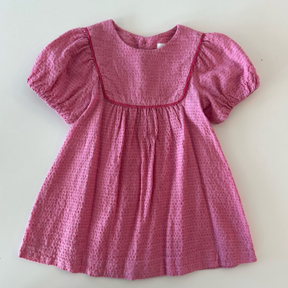Zara Pink Puff-Sleeve Textured Dress